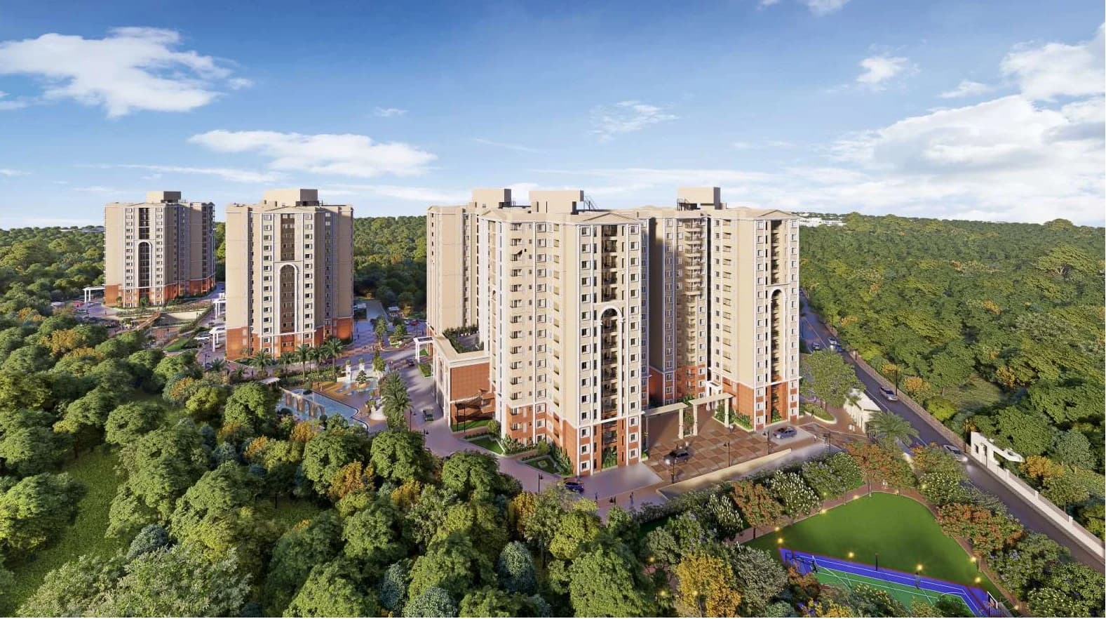 Outdoor swimming pool with lounge chairs